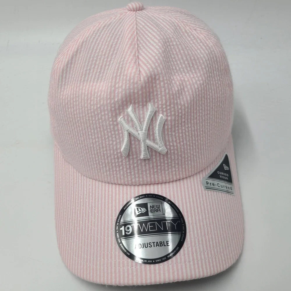 Women New York Yankees Hat Snapback New Era 19Twenty Pink White Seersucker MLB